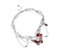 NONGYU Collana multistrato con ciondolo a farfalla con nappe smaltate rosse alla moda multi fili in lega gioielli alla moda nappe dichiarazione