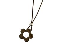 NONGYU Elegante collana con ciondolo a forma di fiore traforato, con cordoncino in pelle per un look unico e senza sforzo