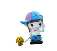 NONGYU Resine Artistiche Cartoon Girl Boy Walking Dog Scultura Creativa Dog Walker Figurine Ornamento per Auto Decori Interni Auto Decorazione Interni Auto