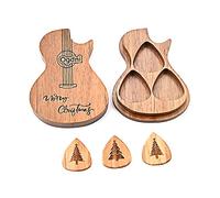 NONGYU Scatola per plettri per chitarra con confezione da 3 plettri in legno, custodia per plettri a forma di chitarra, strumento musicale per basso