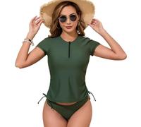 NONGYU Set da 2 pezzi, comodo tankini in morbido tessuto traspirante e design a mezza zip, per proteggere la pelle sensibile, pantaloncini sportivi