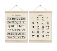 NONGYU Set di 2 lettere dell'alfabeto e numeri da appendere alla parete, con cornice in legno, per l'educazione prescolare e la stanza dei bambini, decorazione artistica per bambini