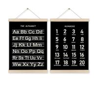 NONGYU Set di 2 lettere dell'alfabeto e numeri da appendere alla parete, con cornice in legno, per l'educazione prescolare e la stanza dei bambini, decorazione artistica per bambini