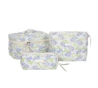 NONGYU Set di 3 trousse da viaggio elegante e conveniente, organizer per articoli da toeletta per viaggiatori, professionisti e studenti, Set di tre pezzi con foglie verdi e fiori blu, As shown in the
