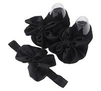 NONGYU Set di calzini per bambini e fascia con fiocco per bambini, unisex, calzini antiscivolo da pavimento, calzini primi camminatori per neonati da 0 a 1 anno, Nero , As Shown in the Picture