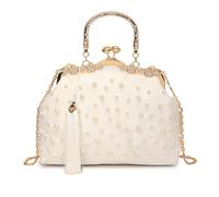 NONGYU Spaziose borse da sera ricamate con design floreale con tracolla a catena per shopping e pendolarismo borsa da lavoro di grande capacità, bianco, One Size