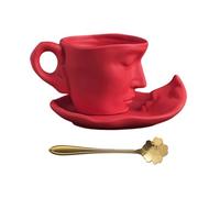 NONGYU Tazza in ceramica con design artistico astratto bacio coppia tazza da caffè e piattino cucchiaio set per San Valentino regalo di nozze bacio coppia tazza