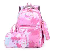 NONGYU Zaino elegante e in nylon con borsa per il pranzo e astuccio per ragazze, adatto per viaggi scolastici e uso quotidiano, rosa, As shown in the picture (error 1-3cm)