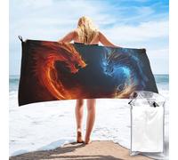 NONHAI Asciugamano da spiaggia con draghi di fuoco e ghiaccio, asciugamano da bagno in microfibra ad asciugatura rapida per nuotatori, teli da spiaggia a prova di sabbia, asciugamano da bagno