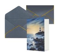 NONHAI Biglietti di auguri con buste Thinking of You, biglietto di auguri vuoto con il faro sul mare, biglietti di auguri per compleanno, baby shower, congratulazioni, matrimonio, ringraziamento