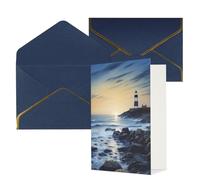 NONHAI Biglietti di auguri con buste Thinking of You, biglietto di auguri vuoto con il faro sul mare, biglietti di auguri per compleanno, baby shower, congratulazioni, matrimonio, ringraziamento