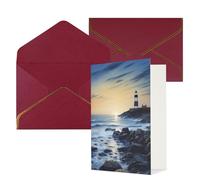 NONHAI Biglietti di auguri con buste Thinking of You, biglietto di auguri vuoto con il faro sul mare, biglietti di auguri per compleanno, baby shower, congratulazioni, matrimonio, ringraziamento