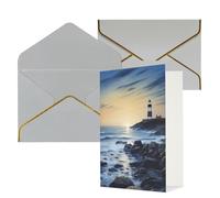 NONHAI Biglietti di auguri con buste Thinking of You, biglietto di auguri vuoto con il faro sul mare, biglietti di auguri per compleanno, baby shower, congratulazioni, matrimonio, ringraziamento