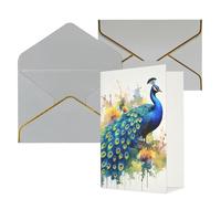 NONHAI Biglietti di auguri con buste Thinking of You Biglietto vuoto Biglietto di auguri con pavone pittura ad acquerello Biglietti di auguri per compleanno, baby shower, congratulazioni matrimonio