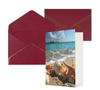 NONHAI Biglietti di auguri con buste Thinking of You, biglietto vuoto con conchiglie, stelle marine sulla spiaggia, biglietti di auguri per compleanno, baby shower, congratulazioni, matrimonio
