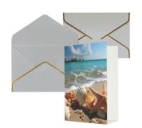 NONHAI Biglietti di auguri con buste Thinking of You, biglietto vuoto con conchiglie, stelle marine sulla spiaggia, biglietti di auguri per compleanno, baby shower, congratulazioni, matrimonio