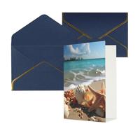 NONHAI Biglietti di auguri con buste Thinking of You, biglietto vuoto con conchiglie, stelle marine sulla spiaggia, biglietti di auguri per compleanno, baby shower, congratulazioni, matrimonio
