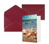 NONHAI Biglietti di auguri con buste Thinking of You, biglietto vuoto con conchiglie sulla spiaggia sabbiosa, biglietti di auguri per compleanno, baby shower, congratulazioni, matrimonio