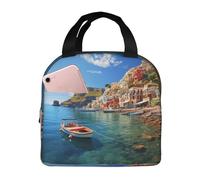 NONHAI Borsa per il pranzo isolata con città sul mare, per donne e uomini, riutilizzabile, borsa termica per ufficio e picnic