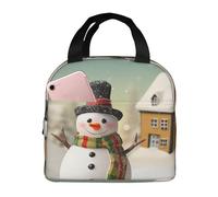 NONHAI Borsa per il pranzo isolata con pupazzo di neve e villaggio, per donne e uomini, riutilizzabile, borsa termica per ufficio e picnic