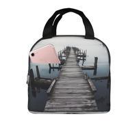 NONHAI Borsa per il pranzo isolata in legno vecchio molo sopra l'acqua calma scatola per il pranzo per donne uomini riutilizzabile borsa termica per ufficio picnic