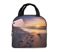 NONHAI Borsa termica per il pranzo, isolata, con scritta "Sun Rise On The Beach", per donne e uomini, riutilizzabile, per ufficio, picnic