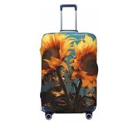 NONHAI Copertura per bagagli da viaggio, protezione per valigia, fantasia girasole, elastica, lavabile, elastica, antigraffio, adatta per bagagli da 45-81 cm, nero, grande, nero, grande, Nero , L