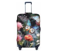 NONHAI Copertura per bagagli da viaggio Protezione per valigie con fiori colorati e farfalle, elastica, lavabile, elasticizzata, antigraffio, adatta per bagagli da 45-81 cm, Nero , S