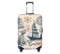 NONHAI Copertura protettiva per bagagli da viaggio, motivo: faro, barca a vela, pesci, conchiglie, polpi, copertura per valigia, lavabile, elastica, antigraffio, adatta per bagagli da 45 a 81 cm, Nero