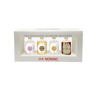Nonino Set Degustazione Glamour con Grappa Monovitigno® Merlot, Chardonnay in Barriques 12 mesi, Moscato e Amaro Quintessentia®, Made in Italy, 4 bottiglie in vetro da 100 ml