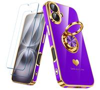 Nonional Compatibile per Custodia iPhone 16 con Confezione da 2 Proteggi Schermo Supporto ad Anello Girevole a 360 gradi [Motivo a Cuori di Lusso
