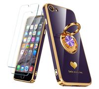Nonional Custodia compatibile con iPhone 6/6S con 2 pellicole proteggi schermo, supporto ad anello girevole a 360° [motivo a cuori di lusso] custodia morbida sottile con bordo dorato per iPhone 6/6S,