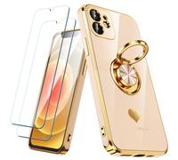 Nonional Custodia compatibile per iPhone 11 con 2 pellicole proteggi schermo, supporto ad anello girevole a 360° [motivo cuori di lusso] custodia morbida sottile placcata oro per iPhone 11 - rosa
