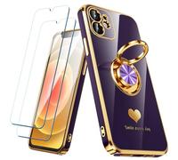 Nonional Custodia compatibile per iPhone 11 con 2 pellicole proteggi schermo, supporto ad anello girevole a 360° [motivo cuori di lusso] custodia morbida sottile placcata oro per iPhone 11 - viola