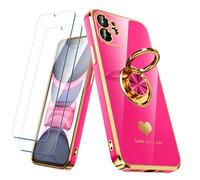 Nonional Custodia compatibile per iPhone 11 con 2 pellicole proteggi schermo, supporto ad anello girevole a 360° [motivo cuori di lusso] custodia morbida sottile placcata oro per iPhone 11 - rosa