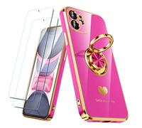 Nonional Custodia compatibile per iPhone 12 con 2 pellicole proteggi schermo, supporto ad anello girevole a 360° [motivo cuori di lusso] custodia morbida sottile placcata oro per iPhone 12 - rosa