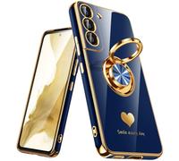 Nonional Custodia morbida per Samsung Galaxy S22 5G, supporto ad anello girevole a 360° [motivo di cuori di lusso] custodia morbida sottile e morbida con placcatura in oro per Galaxy S22 - blu