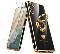 Nonional Custodia per Samsung Galaxy A13 5G/A04S con 2 pellicole protettive per lo schermo, supporto ad anello girevole a 360° [motivo cuori di lusso] custodia morbida sottile con bordo dorato per