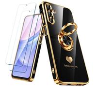 Nonional Custodia per Samsung Galaxy A15 5G/4G con 2 pellicole protettive per lo schermo, supporto ad anello girevole a 360° [motivo cuori di lusso] custodia morbida sottile con bordo dorato per