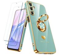 Nonional Custodia per Samsung Galaxy A15 5G/4G con 2 pellicole protettive per lo schermo, supporto ad anello girevole a 360° [motivo cuori di lusso] custodia morbida sottile con bordo dorato per