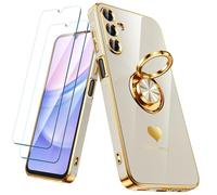 Nonional Custodia per Samsung Galaxy A15 5G/4G con 2 pellicole protettive per lo schermo, supporto ad anello girevole a 360° [motivo cuori di lusso] custodia morbida sottile con bordo dorato per