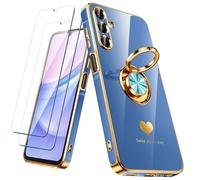 Nonional Custodia per Samsung Galaxy A15 5G con 2 pellicole protettive per lo schermo, supporto ad anello girevole a 360° [motivo cuori di lusso] custodia morbida sottile placcata con bordo dorato per