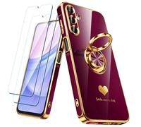 Nonional Custodia per Samsung Galaxy A15 5G con 2 pellicole protettive per lo schermo, supporto ad anello girevole a 360° [motivo cuori di lusso] custodia morbida sottile placcata con bordo dorato per