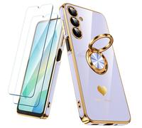 Nonional Custodia per Samsung Galaxy A16 5G con 2 pellicole proteggi schermo, supporto ad anello girevole a 360° [motivo cuori di lusso] custodia morbida sottile placcata con bordo dorato per Galaxy