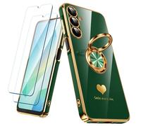 Nonional Custodia per Samsung Galaxy A16 5G con 2 pellicole protettive per lo schermo, supporto ad anello girevole a 360° [motivo cuori di lusso] custodia morbida sottile placcata con bordo dorato per