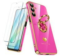 Nonional Custodia per Samsung Galaxy A16 5G con 2 pellicole protettive per lo schermo, supporto ad anello girevole a 360° [motivo cuori di lusso] custodia morbida sottile placcata con bordo dorato per