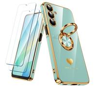 Nonional Custodia per Samsung Galaxy A16 5G con 2 pellicole protettive per lo schermo, supporto ad anello girevole a 360° [motivo cuori di lusso] custodia morbida sottile placcata con bordo dorato per