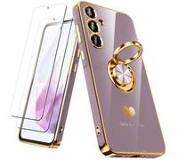 Nonional Custodia per Samsung Galaxy A35 5G con 2 pellicole proteggi schermo, supporto ad anello girevole a 360° [motivo di cuori di lusso] custodia morbida sottile placcata con bordo dorato, custodia