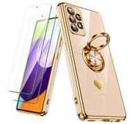 Nonional Custodia per Samsung Galaxy A52 5G/4G con 2 pellicole proteggi schermo, supporto ad anello girevole a 360° [motivo cuori di lusso] custodia morbida sottile placcata con bordo dorato per