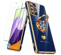 Nonional Custodia per Samsung Galaxy A52 5G/4G con 2 pellicole proteggi schermo, supporto ad anello girevole a 360° [motivo cuori di lusso] custodia morbida sottile placcata con bordo dorato per